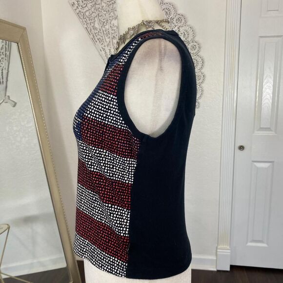 Vintage Made in USA Red White Blue Stars American Flag Sparkly Baby Tee Top L - Picture 4 of 8